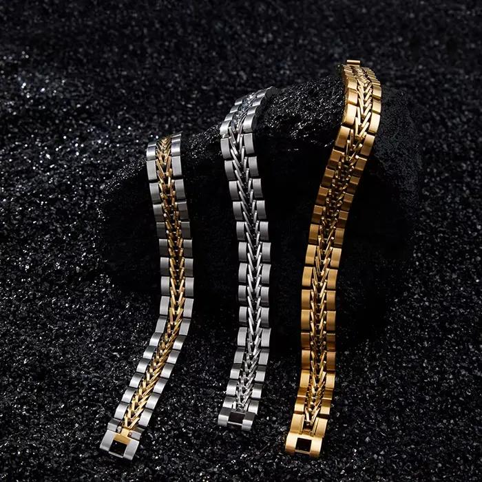 Loe |   Bracelet Punk en acier inoxydable pour hommes, mode garçon, plaqué or, bijoux Hip Hop, nouveau Design