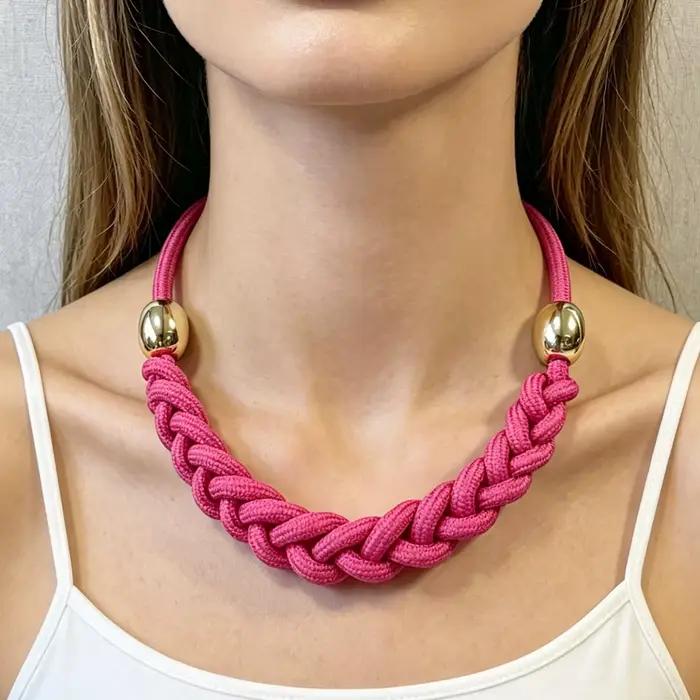 Collier en textile fait main pour femme, collier ras du cou en corde réglable, bijou statement, cadeau