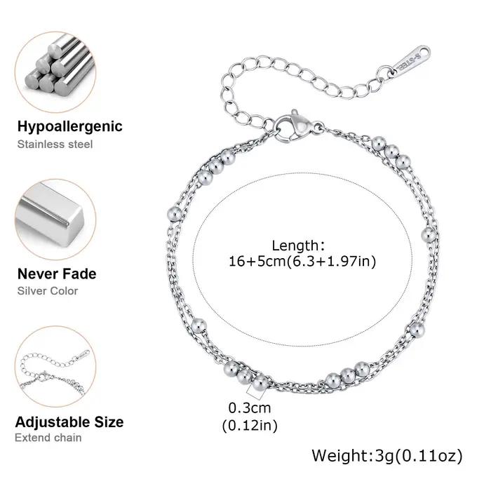 Bracelet délicat double couche à billes pour femme, minimaliste, avec chaîne de perles Satellite Station, plaqué or 18 carats, bijoux étanches