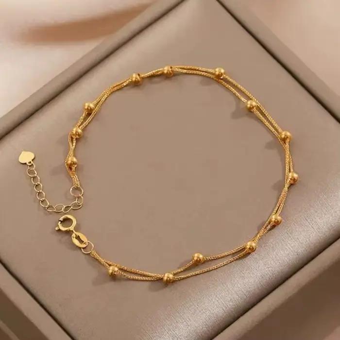 Bracelet en or 18 carats Ciel étoilé Bracelet en or Au750 Chaîne simple Porte-bonheur Petites perles d'or pour femme Bijoux de fête de mariage Cadeaux