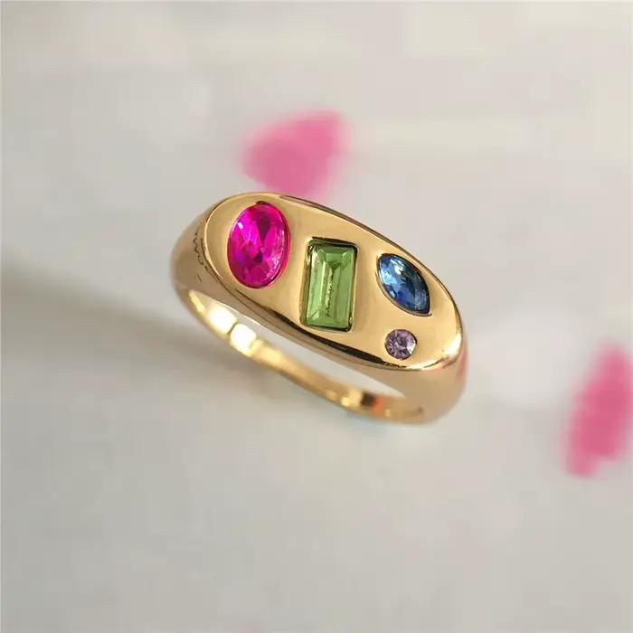 Bague incrustée de pierre colorée plaquée or 18 carats pour femme, bijoux élégants, accessoires de fête de mariage, haute qualité