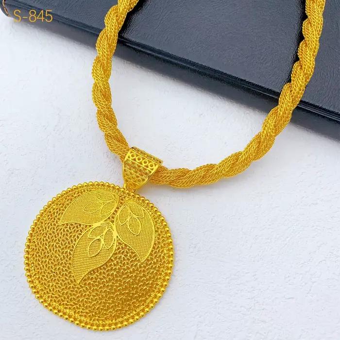 Ensemble de bijoux pour femmes, collier et boucles d'oreilles irrégulières de luxe indien dubaï, ensemble de couleur or 24 carats pour mariée éthiopienne, mariage