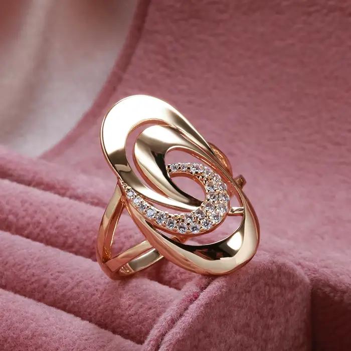 Kinel – bagues inhabituelles en or Rose 585 pour femmes, bijoux fins quotidiens, géométrie minimaliste, Zircon naturel, bijoux à la mode, 2022