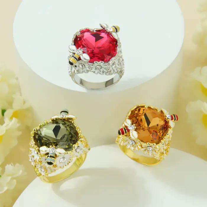 Bague en cristal coloré exquis 14k, mode européenne, bagues de Cocktail en zircone pour femmes, bijoux de déclaration Vintage tendance