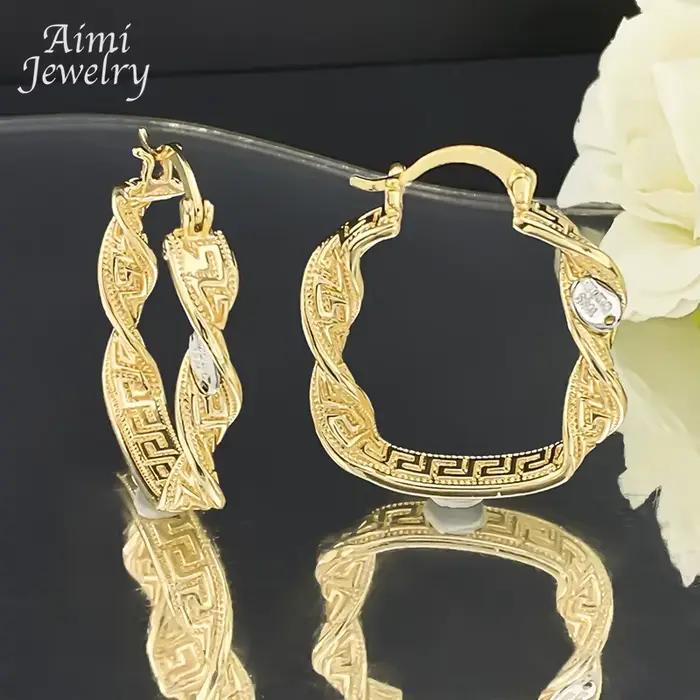 Ensemble de bijoux plaqués or 18 carats pour femmes, carré exquis, Simple, dubaï, gros cerceau, boucles d'oreilles, collier, cadeaux de fête de mariage