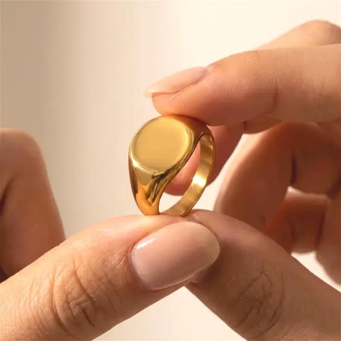 Bague ovale épaisse en acier inoxydable pour femmes et hommes, étanche, minimaliste, Vintage, pour Couple, bijoux esthétiques, cadeau