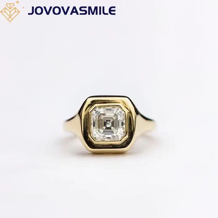 VOVASMILE-Bague Moissanite Asscher Cut pour Femme, 1.5 Carat, 6.5mm, Argent Plaqué Or 18K, Bijoux de Luxe, Bagues Lunette Designer