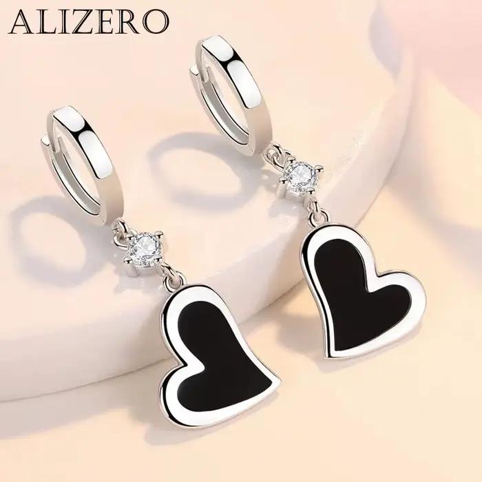 Boucles d'oreilles en argent Sterling 925 pour femmes, bijoux rétro noir en forme de cœur d'amour, accessoires de fête pour filles, cadeau, nouvelle collection