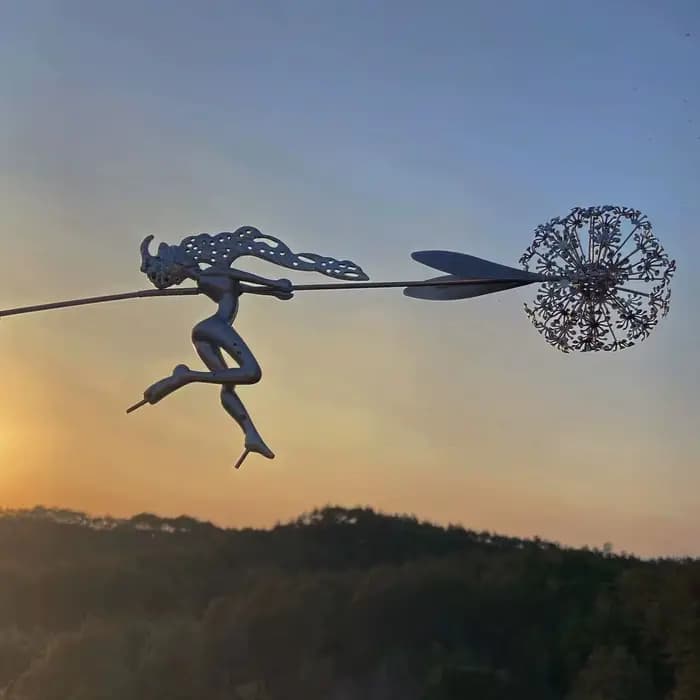 Fées ange avec pissenlits fleurs danse, décoration de jardin féerique en plein air, Sculptures et Figurines insérées artisanat en métal du sol