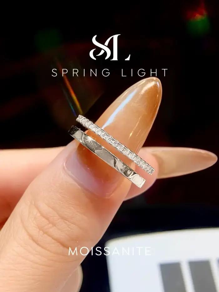 Bague ronde à double couche en diamant Moissanite véritable pour femmes, en argent Sterling 925, bijoux fins de luxe pour fiançailles et mariage
