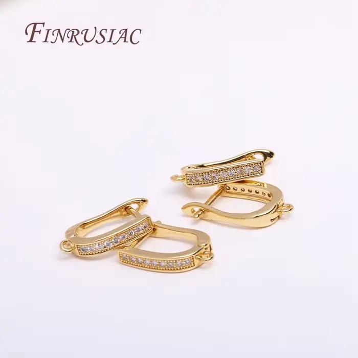 Boucles d'oreilles classiques en Zircon, plaqué or véritable 18K, Anti-allergie, fermoirs à crochet pour femmes, bricolage, matériel de fabrication de bijoux