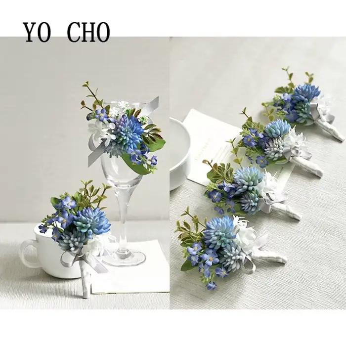 Balance CHO-Bracelet Corsage de Poignet Rose Bleu Royal, Broche Fleurs à Main, Patients de ix, Décor de Bal de Mariage, Accessoires de Photographie, Boutonnière