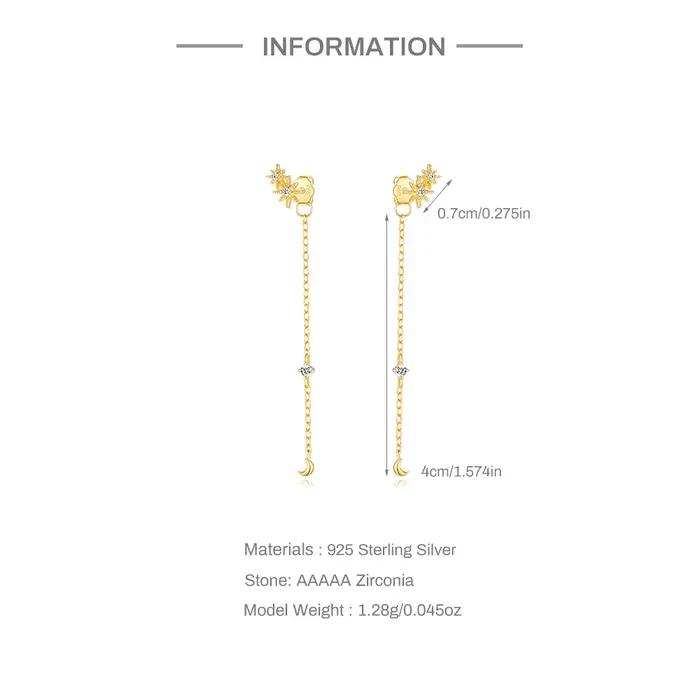Aide-Boucle d'oreille longue en argent regardé 925 pour femme, ligne d'oreille, document en or 18 carats, piercing en fil d'oreille, boucle d'oreille goutte, accessoires bijoux