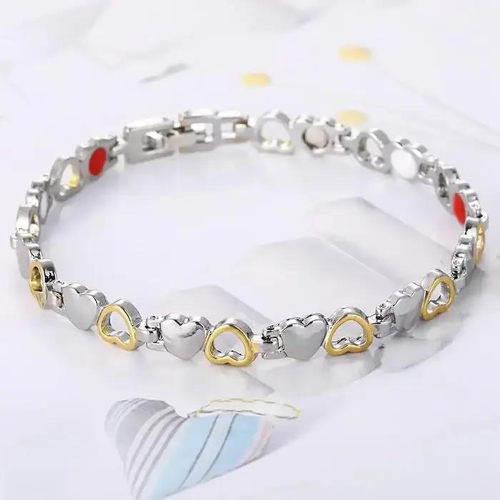 Bracelet magnétique de santé en acier inoxydable, forme de cœur, germanium, anti-radiation, pour femmes