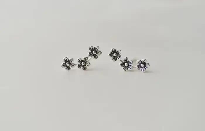 Boucles d'oreilles rétro fleur en argent regardé 925 pour femmes, bijoux tendance, cadeau pour filles, nouveau