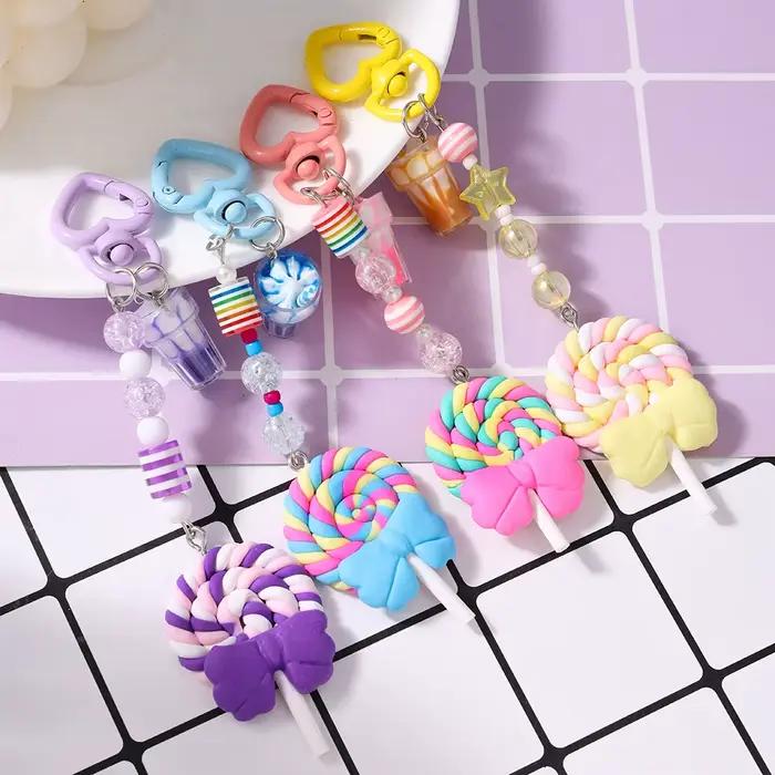 Joli porte-clés sucette en résine pour femmes et filles, pendentifs de jus, décor de sac à main, bricolage, bijoux cadeau pour enfants