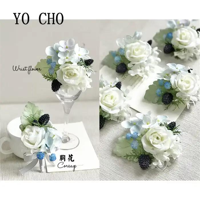 Balance CHO-Bracelet Corsage de Poignet Rose Bleu Royal, Broche Fleurs à Main, Patients de ix, Décor de Bal de Mariage, Accessoires de Photographie, Boutonnière