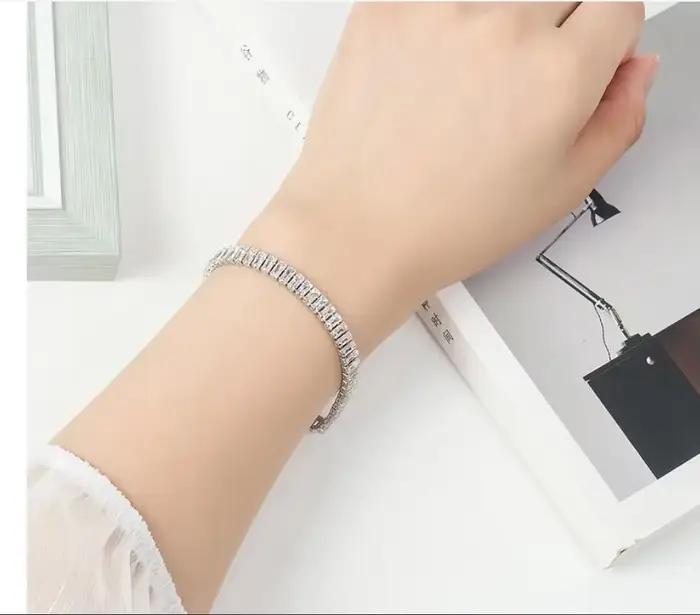 Bracelet en argent regardé Chim925 pour femme et fille, bijoux glamour unisexes, bracelet en cristal élégant, fiançailles et mariage, 18cm
