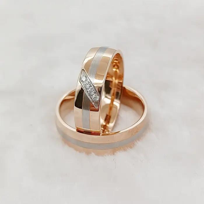 Bagues de mariage faites à la main en or rose plaqué or 18 carats, bijoux en acier inoxydable, vente en gros, bague de couple de promesse d'amant de styliste de haute qualité
