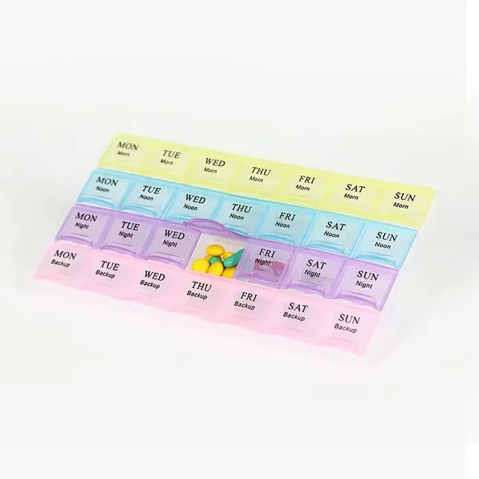 Boîte à pilules 7 jours organisateur 28 grilles 4 fois par jour voyage Portable avec de grands compartiments pour vitamines médicaments huiles de poisson