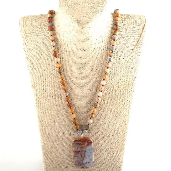RH – collier avec pendentif en pierres naturelles, Long, Semi-précieux, rectangulaire, bijoux à la mode