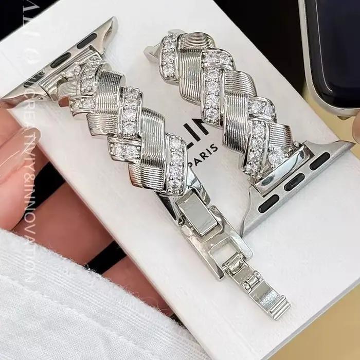 Bracelet pour femme pour Apple Watch, bracelet en métal avec diamants pour iWatch Series 10 9 8 7 SE Ultra 49 mm 42 mm 46 mm 41 mm 38 mm 40 mm 45 mm