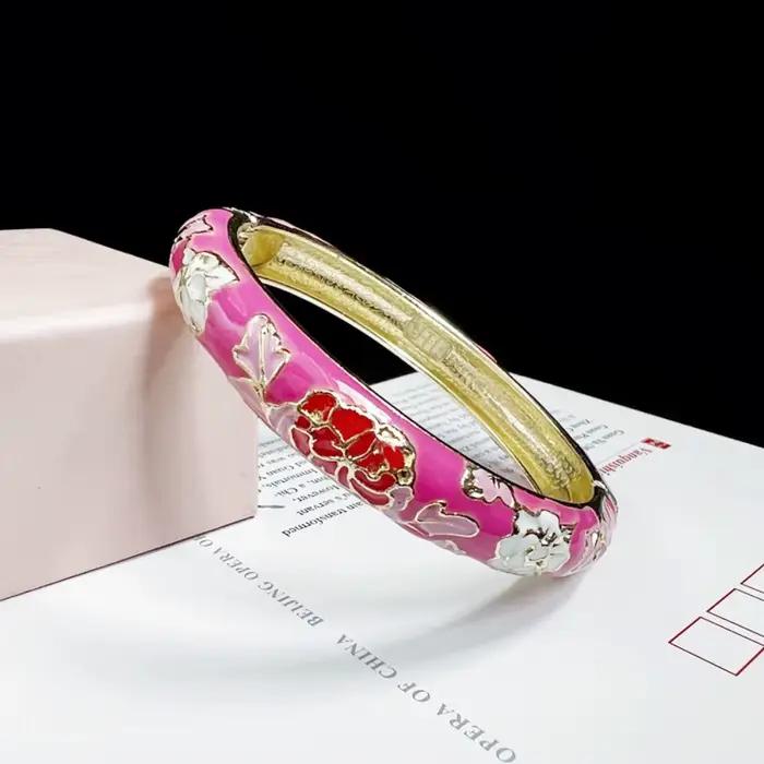 Bracelet cloisonné chinois en émail, Double Bracelet, fleur en filigrane de pivoine chinoise, classique, Vintage, pour femmes