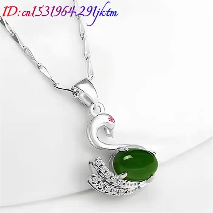 Collier pendentif en argent 925, amulette verte naturelle, pierre précieuse sculptée, breloque, accessoires de mode, bijoux réels