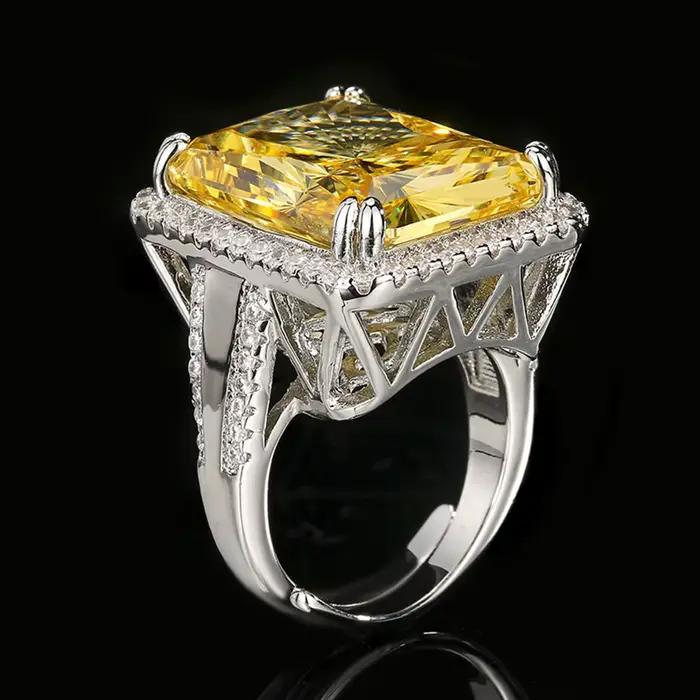 Vinregem – bague en saphir de laboratoire pour femmes, coupe radiante, 15x20 MM, tourmaline Paraiba, diamant à haute teneur en carbone, bijoux fins, cadeaux