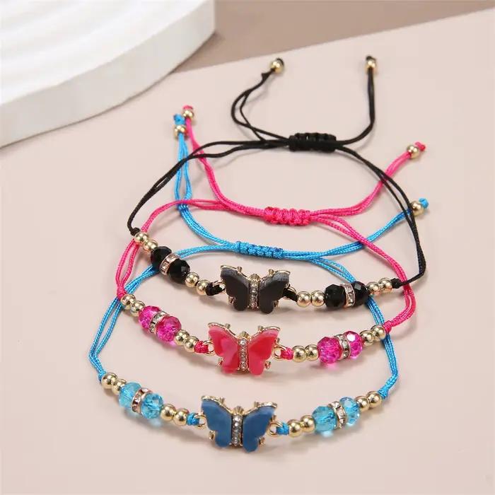 Ensemble de 12 bracelets papillons en cristal colorés, un cadeau tendance pour les filles européennes et américaines. Bracelet réglable