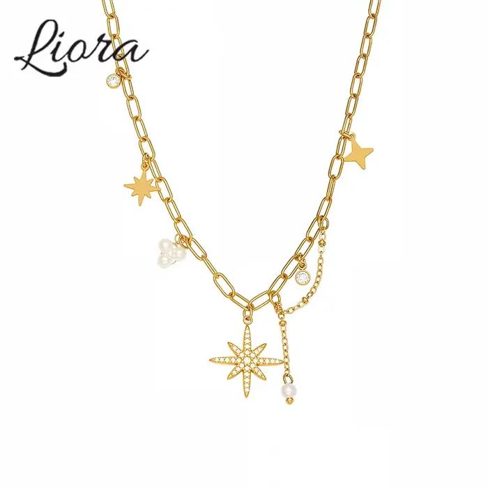 Liora – colliers à breloques étoile en zircone cubique pour femmes, chaîne en acier inoxydable, ras du cou, bijoux de Banquet et de mariage
