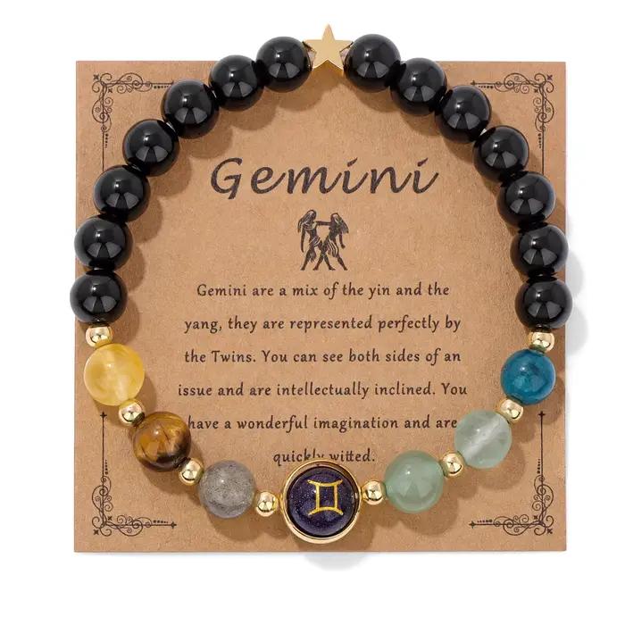 12 signes du zodiaque Bracelet hommes Gemini scorpion sagittaire obsidienne oeil de tigre pierre perles Bracelets pour femme Constellation bijoux