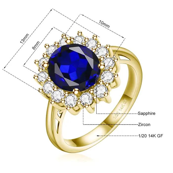 Bagues Halo Princesse Diana en Or Rempli 14K pour Femmes, Bague Ovale Saphir Rubis, Bijoux Fins, Cadeaux de Mariage et de Fiançailles