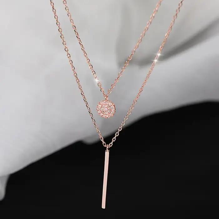 LATS – collier rond brillant, couleur or Rose, chaîne de clavicule Double couche exquise, bijoux pour femmes, cadeau, nouvelle collection