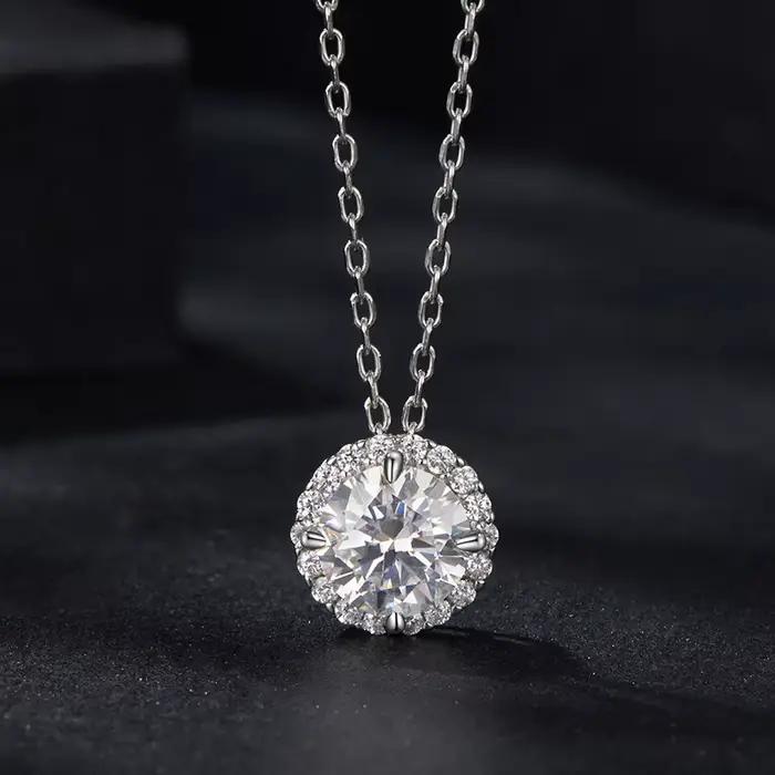 Bamoer U – collier Moissanite en argent Sterling 925, 0.5/1CT, Design unique entouré de Zircon, collier certifié pour femmes, bijoux fins