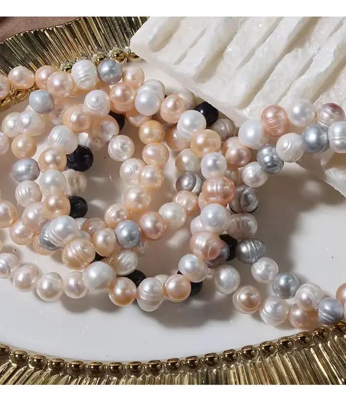 Bracelet de perles d'eau douce naturelles multicolores, 9mm, breloque en perles baroques, élastique, bijoux fins, cadeaux d'anniversaire et de mariage