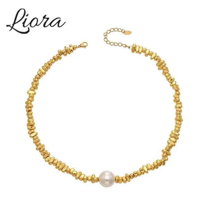 Liora – colliers élégants avec pendentif en Imitation de perles pour femmes, chaîne de perles irrégulières en acier inoxydable, ras du cou, bijoux de fête à la mode