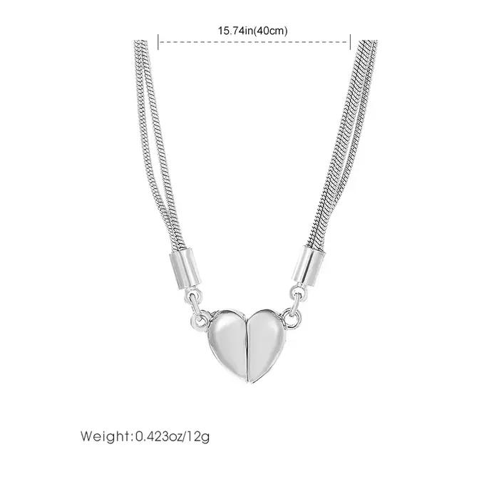 Collier magnétique classique en acier inoxydable pour femmes, chaîne à trois couches, pendentif en forme de cœur, chaîne serpent Simple, bijoux cadeaux