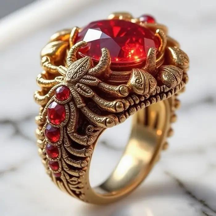 Bague vintage de luxe pour homme, grande bague carrée en zircon rouge rubis, motif couronne, alliage, style ottoman turc, bagues statement pour homme