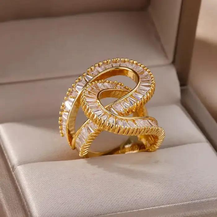 Bagues en Zircon pour femmes, anneau ouvert en acier inoxydable, tendance de luxe, bijoux de mariage esthétiques, articles de livraison gratuite, 2024