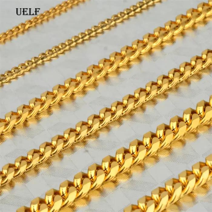 UELF-Collier à maillons cubains en acier inoxydable pour hommes et femmes, tour de cou basique noir et or, 3mm, 5mm, 7mm, 9mm, 11mm