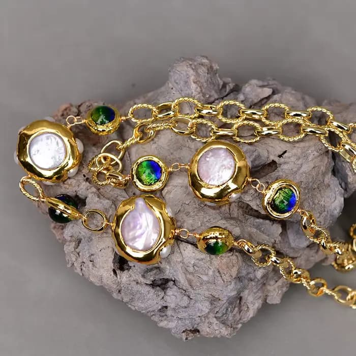 GG – collier en verre de Murano avec perles Keshi blanches de culture, bijoux esthétiques à la mode