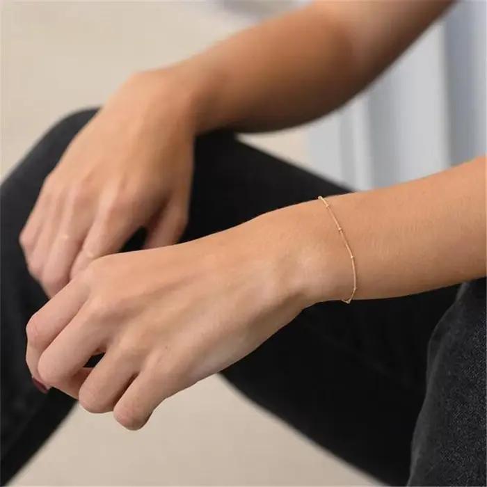 Aide-Bracelets à main perlés minimalistes pour femme, argent 925, bijoux à la main et bague, bijoux Boho, cadeau de fiançailles