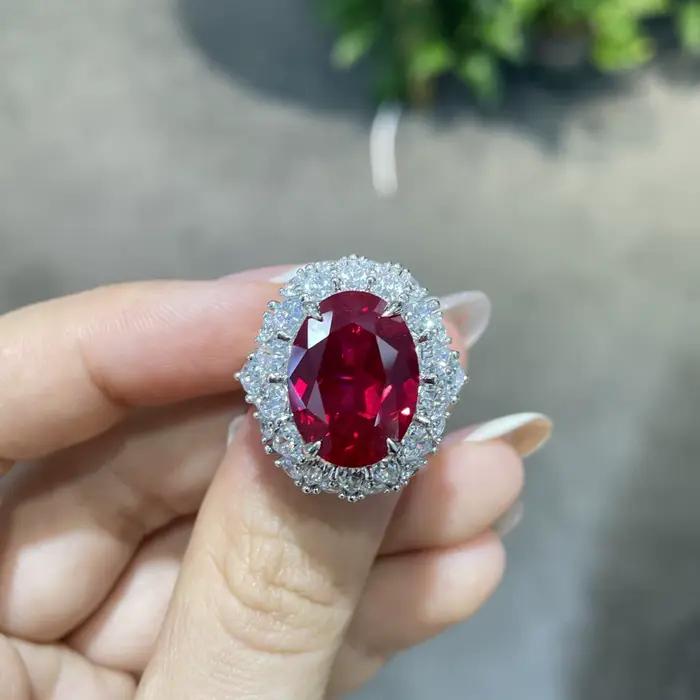 Wong Rain – bague vintage en argent sterling 100% 925, coupe ovale, saphir de laboratoire 12 CT, diamants à haute teneur en carbone, bijoux fins