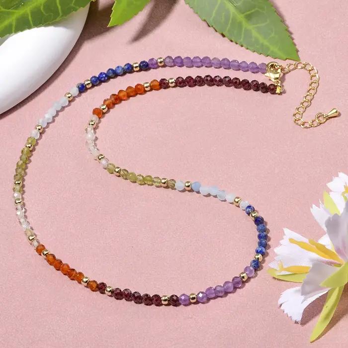 Collier bohème 3mm pierre naturelle grenat Agate rouge Citrine péridot aigue-marine Lapis améthyste perles rondes à facettes pour femmes hommes