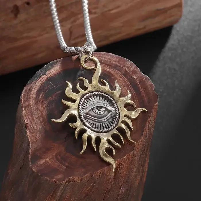 Pendentif Vintage œil de soleil de dieu, collier œil qui voit tout, amulette religieuse pour hommes et femmes, bijoux