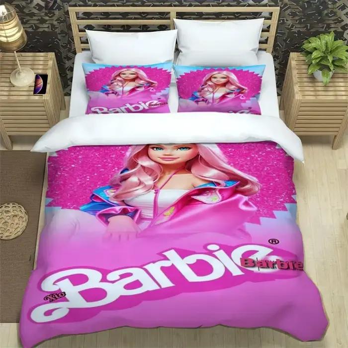 Parure de lit rose mignonne B-Barbies imprimée avec taie d'oreiller, housse de couette douce, disponible en tailles simple, double, queen et super king