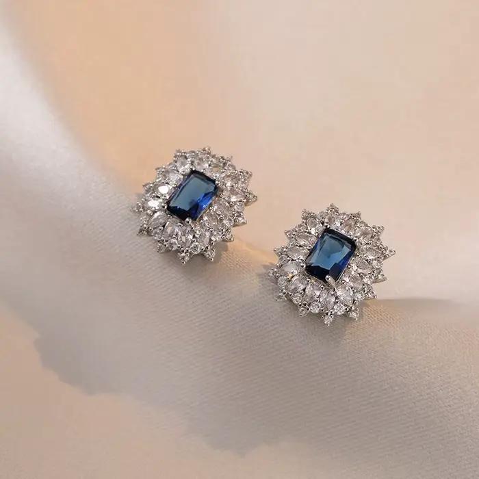 Zcompresses-Ensemble de Bijoux Bleu Royal et Vert, Boucles d'Oreilles, Bague, Pendentif, en Argent, Colliers d'Equiprésidence pour Femmes, Patients de Fiançailles