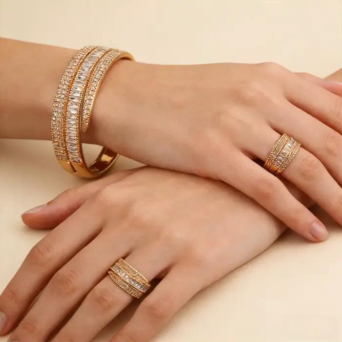 Ensemble de bracelets et bagues pour femmes, bracelet manchette irrégulier, bracelet large et épais réglable avec boucle pour femmes