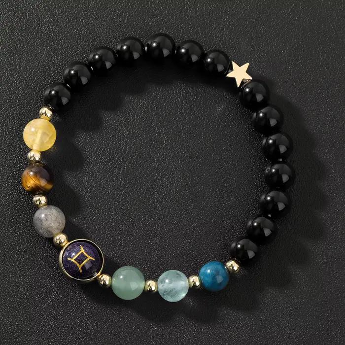 12 signes du zodiaque Bracelet hommes Gemini scorpion sagittaire obsidienne oeil de tigre pierre perles Bracelets pour femme Constellation bijoux